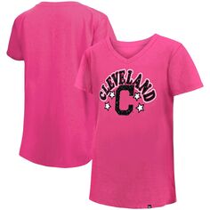 Розовая футболка из джерси Cleveland Indians New Era для девочек со звездами и v-образным вырезом New Era