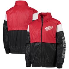 Молодежная красная/черная куртка-ветровка с капюшоном и молнией во всю длину Detroit Red Wings Goal Line Outerstuff