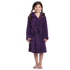 Детский флисовый халат Leveret с капюшоном, классический однотонный Leveret, фиолетовый