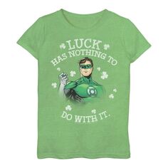 Футболка с изображением зеленого фонаря «Удача не имеет к этому никакого отношения» для девочек 3–16 лет DC Comics «День Святого Патрика» Licensed Character