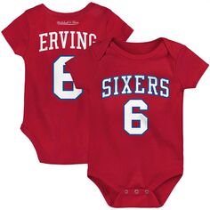 Боди Infant Mitchell &amp; Ness Julius Erving Red Philadelphia 76ers из твердой древесины, классическое боди с именем и номером Unbranded