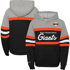 Молодежный пуловер с капюшоном Mitchell &amp; Ness Heather Grey/Black San Francisco Giants Cooperstown Collection Head Coach Unbranded