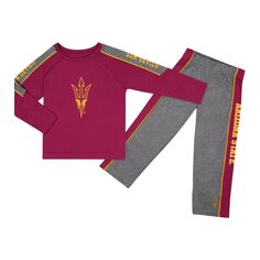 Комплект из футболки и брюк с длинными рукавами и брюками реглан с логотипом Sun Devils для малышей Colosseum Maroon/Heather Grey Arizona State Sun Devils Colosseum