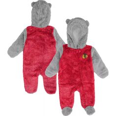 Красная флисовая флисовая пижама Тедди с молнией во всю длину для новорожденных и младенцев «Чикаго Блэкхокс» Game Nap Outerstuff