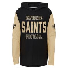 Молодежная черная футболка с капюшоном New Orleans Saints Heritage с длинными рукавами Outerstuff