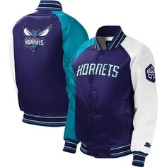 Фиолетовая университетская куртка с длинными кнопками реглан Youth Starter Charlotte Hornets Starter