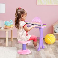 Электронное пианино Qaba, игрушечная клавиатура принцессы с 32 клавишами для детей, рояль для малышей с табуреткой, MP3-записью и микрофоном для детей от 3 до 6 лет, розовый/фиолетовый Qaba