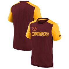 Молодежная футболка Nike с принтом бордового/золотистого цвета с цветными блоками Washington Commanders с названием команды Nike