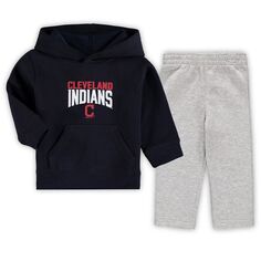 Комплект из флисовой толстовки с капюшоном и брюк Cleveland Indians темно-синего/серого цвета с расклешенными веерами для малышей Outerstuff