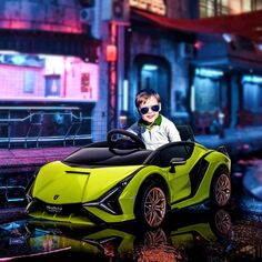 Aosom Lamborghini, лицензированный детский автомобиль для езды на автомобиле, 12 В, электрический спортивный автомобиль с питанием от аккумулятора, с дистанционным управлением, звуковой сигнал, музыка и фары для детей от 3 до 5 лет, зеленый Aosom, зел