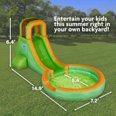 Солнечная и веселая надувная водная горка и надувной бассейн, детский аквапарк на заднем дворе Sunny&amp;Fun, зеленый Sunny&Fun