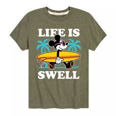 Футболка Disney&apos;s Mickey Mouse с рисунком для мальчиков 8–20 лет Surf Life Is Swell Disney, зеленый