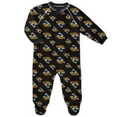 Черная пижама для младенцев Jacksonville Jaguars с окантовкой реглан и молнией во всю длину Outerstuff