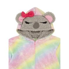 Пижама Sleep On It для девочек с эффектом омбре, медведя коалы, на молнии, с капюшоном и встроенным капюшоном с 3D-персонажем Sleep on it