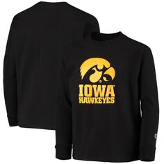 Черная футболка с длинными рукавами Youth Champion Iowa Hawkeyes Lockup Champion