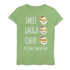 Футболка с рисунком Санта-Эмодзи для девочек 7–16 лет &quot;Smile Laugh Cheer&quot; Unbranded