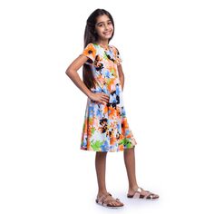 Платье с цветочным принтом для девочек длиной до колена с короткими рукавами и струящимся платьем 247 Comfort Kids