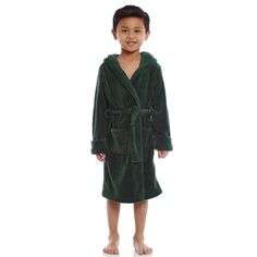 Детский флисовый халат Leveret с капюшоном, классический однотонный Leveret, зеленый