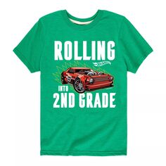 Футболка с рисунком Hot Wheels Rolling для мальчиков 8–20 лет, 2-й класс Hot Wheels, зеленый