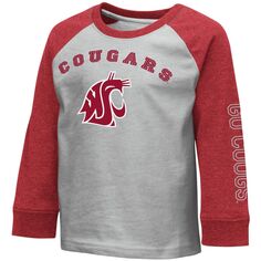 Серая футболка с длинными рукавами реглан для малышей Colosseum Heathered Washington State Cougars Colosseum