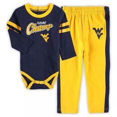 Для новорожденных и младенцев темно-синий/золотой комплект из боди с длинными рукавами и спортивных штанов West Virginia Mountaineers Little Kicker Outerstuff