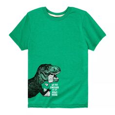 Футболка с рисунком тираннозавра «Мой питомец-динозавр съел мою домашнюю работу» для мальчиков 8–20 лет Licensed Character, зеленый