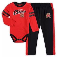 Комплект боди с длинными рукавами и спортивных штанов Little Kicker красного/черного цвета с изображением Мэрилендских террапинов Outerstuff