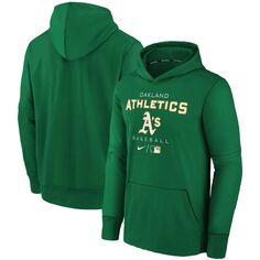 Молодежный пуловер с капюшоном Nike Green Oakland Athletics Authentic Collection Therma Performance Nike