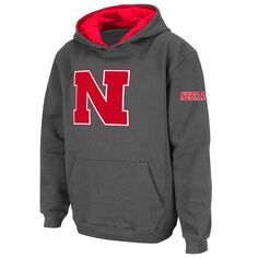 Темно-серый пуловер с капюшоном и большим логотипом Youth Stadium Athletic Nebraska Huskers Unbranded