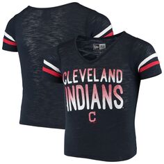 Молодежная футболка New Era для девочек из джерси Cleveland Indians Slub с v-образным вырезом New Era