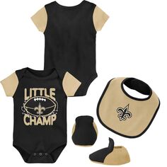 Черный/золотой комплект из трех частей боди New Orleans Saints Little Champ для новорожденных и младенцев с нагрудником и пинетками Outerstuff
