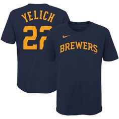 Молодежная футболка Nike Christian Yelich Navy Milwaukee Brewers с именем и номером игрока Nike