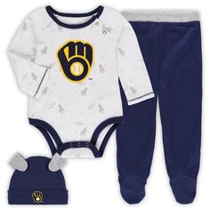 Темно-синий/белый комплект для новорожденных и младенцев Milwaukee Brewers Dream Team, боди, шапка и брюки на ножках Outerstuff