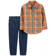 Комплект из клетчатой ​​рубашки на пуговицах и джинсовых брюк для мальчика Carter для мальчика Carter&apos;s Carters