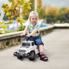 Aosom Kids Ride на толкаче, со звуком двигателя и местом для хранения под сиденьем, катание с ног до пола на раздвижной машине с звуковым сигналом, катание сидя и бегущего типа на игрушке, возраст 1,5–3 года, белый Aosom