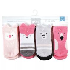 Хлопковые носки Hudson для новорожденных девочек и махровые носки, розовые животные Hudson Baby