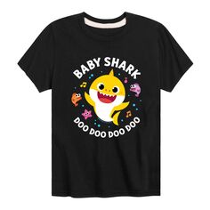 Футболка с рисунком Baby Shark Doo Doo для мальчиков 8–20 лет Baby Shark, черный