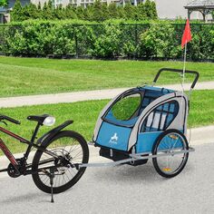 Трехколесный велосипедный грузовой прицеп и беговая дорожка Aosom Elite 2 в 1 для двоих детей с 2 ​​ремнями безопасности и местом для хранения, синий Aosom, черный
