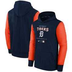 Молодежный пуловер с капюшоном Nike Detroit Tigers Authentic Collection Therma Performance темно-синего цвета Nike