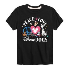 Футболка с рисунком «Peace Love Disney Dogs» для мальчиков 8–20 лет Disney, черный
