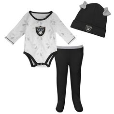 Белый/черный комбинезон Las Vegas Raiders Dream Team для новорожденных и младенцев, комплект из штанов и шапки Outerstuff