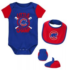 Комплект из трех боди с нагрудником и пинетками Royal Chicago Cubs Little Champ для новорожденных и младенцев Outerstuff