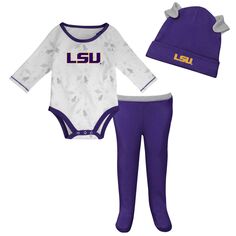 Фиолетовый/белый комплект для новорожденных и младенцев LSU Tigers Dream Team реглан, боди с длинными рукавами, шапка и брюки Outerstuff