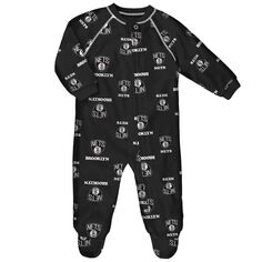 Черная пижама с молнией во всю длину и реглан для младенцев Brooklyn Nets Team Outerstuff