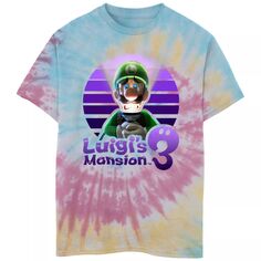 Nintendo Luigi&apos;s Mansion 3 Luigi&apos;s Mansion 3 для мальчиков 8–20 лет, фиолетовая футболка с портретом тай-дай Nintendo
