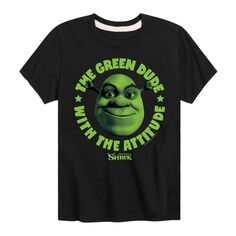 Зеленая футболка с рисунком «Shrek Dude Attitude» для мальчиков 8–20 лет Licensed Character, черный