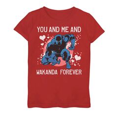 Футболка на День святого Валентина для девочек 7–16 лет с надписью «Ты и я, Ваканда навсегда», «Чёрная пантера Marvel» Marvel