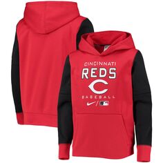 Молодежный пуловер с капюшоном Nike Red/Black Cincinnati Reds Authentic Collection Performance Nike