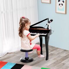 Детское пианино Qaba 37 Key, игрушечная клавиатура, пианино, музыкальный электронный инструмент, рояль с микрофоном, встроенными песнями в формате MP3 и табуреткой для детей от 3 до 9 лет, черный Qaba, черный