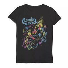 Винтажная футболка с рисунком «Марвел Капитан Марвел» для девочек 7–16 лет, постер с изображением полета галактики Marvel